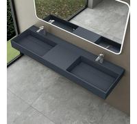 doporro Double Lavabo Suspendu Gris Noir Mat 160cm Double Vasque à Poser Lave Mains Rectangulaire de Qualité pour Salle de Bain 160x48x13cm Colossum12
