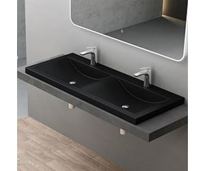 doporro Double Lavabo Vasque à Encastrer 120 cm Noir Lave Mains Rectangulaire en Solid Surface pour Salle de Bains 120x48x12 cm Colossum03