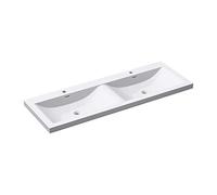 doporro Double Lavabo Vasque à Encastrer 144 cm Blanc Lave Mains Rectangulaire en Solid Surface pour Salle de Bains 144x48x12 cm Colossum03