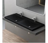 doporro Double Lavabo Vasque à Encastrer 120 cm Noir Lave Mains Rectangulaire en Solid Surface pour Salle de Bains 120x48x12 cm Colossum03