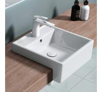 doporro Lavabo à Encastrer Blanc Vasque en Céramique Lave Mains Carrée de Qualité pour Salle de Bain 41x41x15cm Meissen202-410