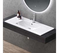 doporro Lavabo à Encastrer Blanc Vasque en Céramique Lave Mains Rectangulaire de Qualité pour Salle de Bain 101x47x18cm Brüssel912
