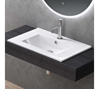 doporro Lavabo à Encastrer Blanc Vasque en Céramique Lave Mains Rectangulaire de Qualité pour Salle de Bain 71x47x18cm Brüssel912