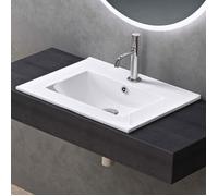 doporro Lavabo à Encastrer Blanc Vasque en Céramique Lave Mains Rectangulaire de Qualité pour Salle de Bain 61x47x18cm Brüssel912