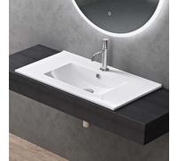 doporro Lavabo à Encastrer Blanc Vasque en Céramique Lave Mains Rectangulaire de Qualité pour Salle de Bain 81x47x18cm Brüssel912