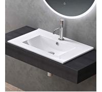 doporro Lavabo à Encastrer Blanc Vasque en Céramique Lave Mains Rectangulaire de Qualité pour Salle de Bain 71x47x18cm Brüssel912