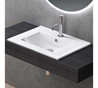 doporro Lavabo à Encastrer Blanc Vasque en Céramique Lave Mains Rectangulaire de Qualité pour Salle de Bain 61x47x18cm Brüssel912