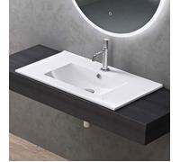 doporro Lavabo à Encastrer Blanc Vasque en Céramique Lave Mains Rectangulaire de Qualité pour Salle de Bain 81x47x18cm Brüssel912