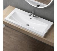 doporro Lavabo à Encastrer Vasque Blanc en Solid Surface 100x48x13cm