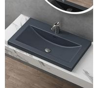 doporro Lavabo à Encastrer Vasque Gris Noir Mat Solid Surface 76,5x48x13cm