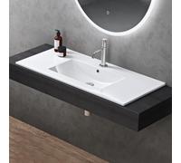 doporro Lavabo à Encastrer Blanc Vasque en Céramique Lave Mains Rectangulaire de Qualité pour Salle de Bain 101x47x18cm Brüssel912