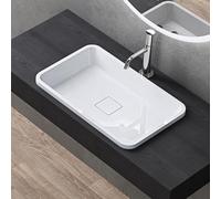 doporro Lavabo à Encastrer Vasque Lave Mains Rectangulaire Blanc 60x38x12cm