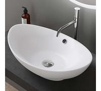 doporro Lavabo à Poser Blanc Mat Vasque en Céramique Lave Mains Ovale de Qualité pour Salle de Bain 59x38,3x19,2cm Bruxelles818