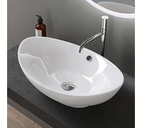 doporro Lavabo à Poser Blanc Vasque en Céramique Lave Mains Ovale de Qualité pour Salle de Bain 59x38,3x19,2cm Bruxelles818