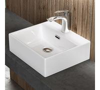 doporro Lavabo à Poser Blanc Vasque Suspendu en Céramique Lave Mains Rectangulaire de Qualité pour Salle de Bain 41x36x13cm Brüssel206