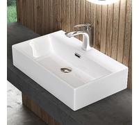 doporro Lavabo à Poser Blanc Vasque Suspendu en Céramique Lave Mains Rectangulaire de Qualité pour Salle de Bain 60x36x13cm Brüssel206