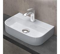doporro Lavabo à Poser Blanc Vasque Suspendu en Céramique Lave Mains Rectangulaire de Qualité pour Salle de Bain 38x23,5x8cm Bruxelles003