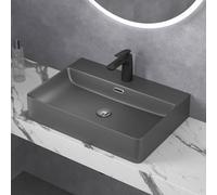 doporro Lavabo à Poser Gris Noir Mat Vasque Suspendu en Céramique Lave Mains Rectangulaire de Qualité pour Salle de Bain 60x42x12cm Meissen201-600