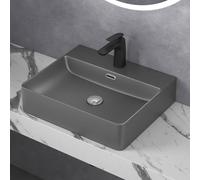 doporro Lavabo à Poser Gris Noir Mat Vasque Suspendu en Céramique Lave Mains Rectangulaire de Qualité pour Salle de Bain 50x42x12cm Meissen201-500