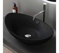 doporro Lavabo à Poser Noir Mat Vasque en Céramique Lave Mains Ovale de Qualité pour Salle de Bain 59x38,3x19,2cm Bruxelles818
