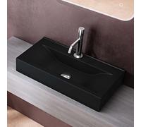 doporro Lavabo à Poser Noir Mat Vasque Suspendu en Céramique Lave Mains Rectangulaire de Qualité pour Salle de Bain 62x32x11cm Brüssel118