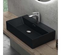 doporro Lavabo à Poser Noir Mat Vasque Suspendu en Céramique Lave Mains Rectangulaire de Qualité pour Salle de Bain 60x36x13cm Brüssel206