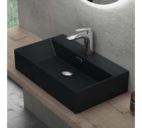 doporro Lavabo à Poser Noir Mat Vasque Suspendu en Céramique Lave Mains Rectangulaire de Qualité pour Salle de Bain 60x36x13cm Brüssel206
