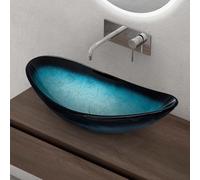 Sogood Lavabo à Poser Vasque en Verre Bleu Lave Mains Ovale de Salle de Bains Petit Lave-Mains pour WC 53,5x35,5x16 cm Minerva08