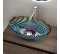 Sogood Lavabo à Poser Vasque en Verre Bleu Lave Mains Ovale de Salle de Bains Petit Lave-Mains pour WC 50,5x35x14,5 cm Minerva04