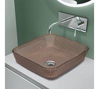 doporro Lavabo à Poser Vasque en Verre Café Lave Mains Carré de Salle de Bains Petit Lave-Mains pour WC 40x40x11 cm Minerva03