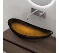 Sogood Lavabo à Poser Vasque en Verre Doré Lave Mains Ovale de Salle de Bains Petit Lave-Mains pour WC 53,5x35,5x16 cm Minerva08