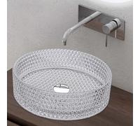 doporro Lavabo à Poser Vasque en Verre Transparent Lave Mains Rond de Salle de Bains Petit Lave-Mains pour WC 39x39x12 cm Minerva07