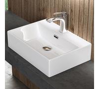 doporro Lavabo à Poser Blanc Vasque Suspendu en Céramique Lave Mains Rectangulaire pour Salle de Bain Brüssel206 51x36x13cm