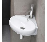 doporro Lavabo à Suspendre Vasque à Poser en Céramique Blanc pour Toilettes Invités 395x385x145mm Bruxelles002