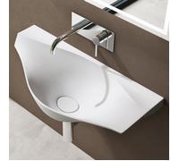 doporro Lavabo à Suspendre Vasque Murale Solid Surface Blanc Mat pour Toilettes Invités 80x37x22cm Colossum816