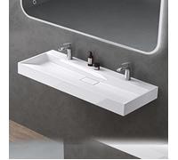 doporro Lavabo Suspendu avec Bonde Vasque à Poser Blanc 120x46x11cm Lave Mains avec 2 Percages Rectangulaire Colossum19