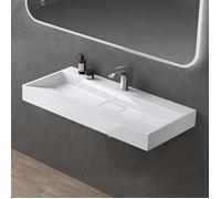 doporro Lavabo Suspendu avec Bonde Vasque à Poser Blanc 120x46x11cm Lave Mains Rectangulaire avec Perçage de Robinet Colossum19
