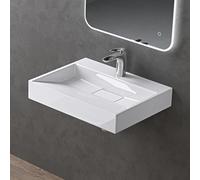doporro Lavabo Suspendu avec Bonde Vasque à Poser Blanc 50x38x11cm Lave Mains Rectangulaire avec Perçage de Robinet Colossum19