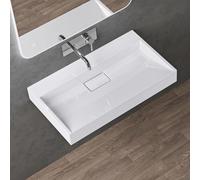 doporro Lavabo Suspendu avec Bonde Vasque à Poser Blanc 70x46x11cm Lave Mains Rectangulaire sans Perçage de Robinet Colossum19