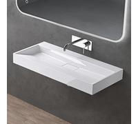 doporro Lavabo Suspendu avec Bonde Vasque à Poser Blanc 90x46x11cm Lave Mains Rectangulaire sans Perçage de Robinet Colossum19