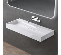 doporro Lavabo Suspendu avec Bonde Vasque à Poser Blanc 90x46x11cm Lave Mains Rectangulaire sans Perçage Colossum19