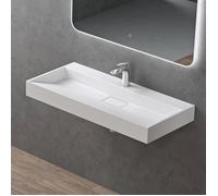 doporro Lavabo Suspendu avec Bonde Vasque à Poser Blanc Mat 100x46x11cm Lave Mains Rectangulaire avec Perçage Colossum19