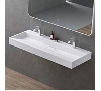 doporro Lavabo Suspendu avec Bonde Vasque à Poser Blanc Mat 120x46x11cm Lave Mains avec 2 Percages Rectangulaire Colossum19