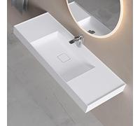 doporro Lavabo Suspendu avec Bonde Vasque à Poser Blanc Mat 120x46x12cm Lave Mains Rectangulaire avec Perçage de Robinet Colossum630