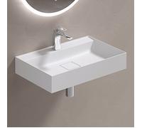 doporro Lavabo Suspendu avec Bonde Vasque à Poser Blanc Mat 60x38x12cm Lave Mains Rectangulaire avec Perçage de Robinet Colossum630