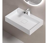 doporro Lavabo Suspendu avec Bonde Vasque à Poser Blanc Mat 60x38x12cm Lave Mains Rectangulaire avec Perçage de Robinet Colossum630