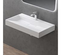 doporro Lavabo Suspendu avec Bonde Vasque à Poser Blanc Mat 80x46x11cm Lave Mains Rectangulaire avec Perçage de Robinet Colossum19