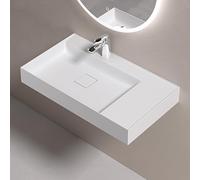 doporro Lavabo Suspendu avec Bonde Vasque à Poser Blanc Mat 80x46x12cm Lave Mains Rectangulaire avec Perçage de Robinet Colossum630