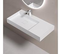 doporro Lavabo Suspendu avec Bonde Vasque à Poser Blanc Mat 90x46x12cm Lave Mains Rectangulaire avec Perçage de Robinet Colossum630