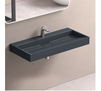 doporro Lavabo Suspendu avec Bonde Vasque à Poser Gris Noir Mat 100x46x11cm Lave Mains Rectangulaire avec Perçage Colossum19